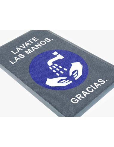 Alfombra Para Suelo De Paso Novus Lavate Las Manos Gracias Fondo Gris 90X60 Cm