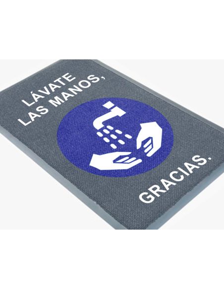 Alfombra Para Suelo De Paso Novus Lavate Las Manos Gracias Fondo Gris 90X60 Cm