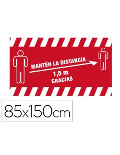 Alfombra Para Suelo De Paso Novus Manten La Distancia De 1,5 M Gracias Fondo Rojo 85X150 Cm