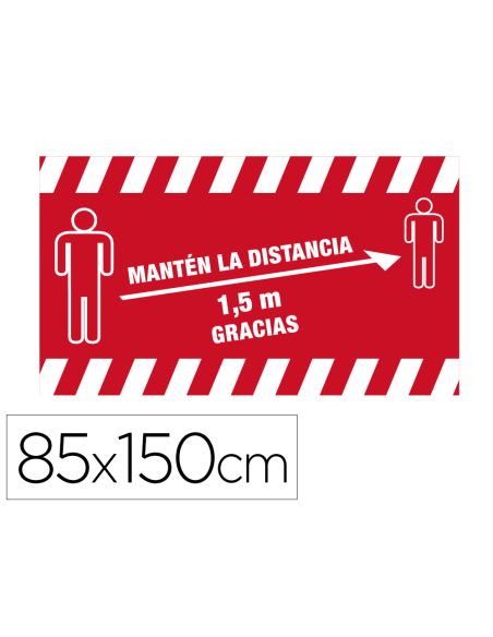 Alfombra Para Suelo De Paso Novus Manten La Distancia De 1,5 M Gracias Fondo Rojo 85X150 Cm