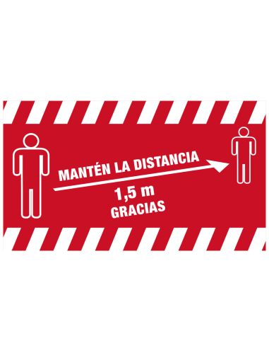 Alfombra Para Suelo De Paso Novus Manten La Distancia De 1,5 M Gracias Fondo Rojo 85X150 Cm