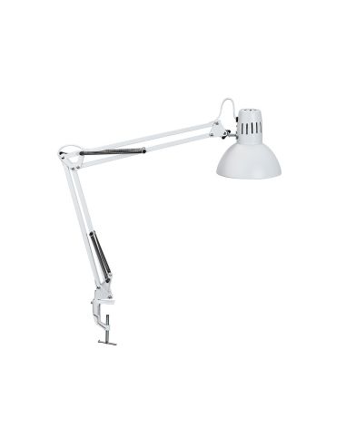 Lampara De Escritorio Maul Metal 57W Doble Brazo Cabezal Orientable Pinza Blanca