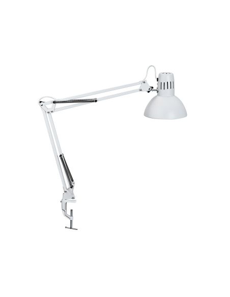 Lampara De Escritorio Maul Metal 57W Doble Brazo Cabezal Orientable Pinza Blanca