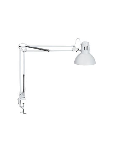 Lampara De Escritorio Maul Metal 57W Doble Brazo Cabezal Orientable Pinza Blanca