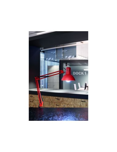 Lampara De Escritorio Maul Metal 57W Doble Brazo Cabezal Orientable Pinza Roja