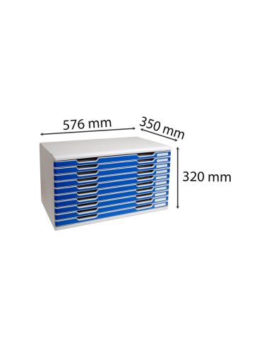 Modulo Cajones Sobremesa Exacompta Classic 10 Cajones Poliestireno Din A3 Gris Claro/Azul 576X320X350 Mm