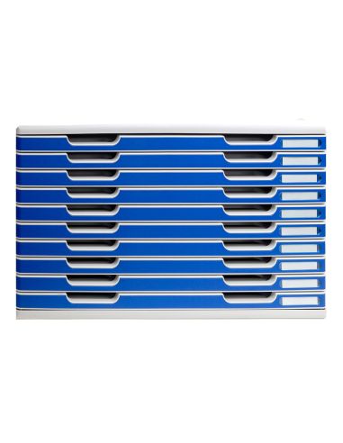 Modulo Cajones Sobremesa Exacompta Classic 10 Cajones Poliestireno Din A3 Gris Claro/Azul 576X320X350 Mm