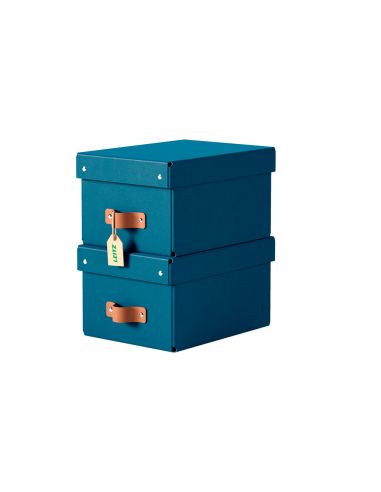 Caja De Almacenaje Leitz Carton Pequeña Con Asa De Piel Color Azul Pack De 2 Unidades