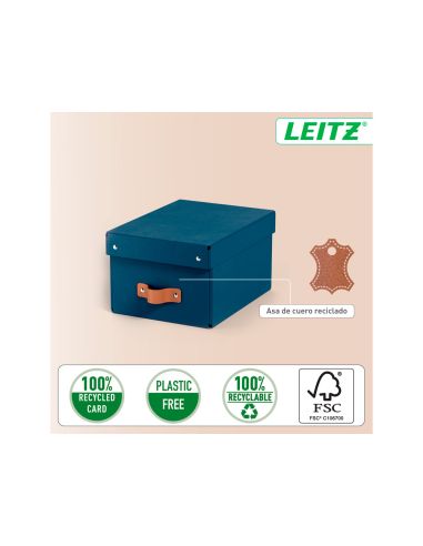 Caja De Almacenaje Leitz Carton Pequeña Con Asa De Piel Color Azul Pack De 2 Unidades