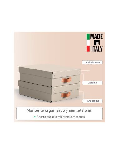 Caja De Almacenaje Leitz Carton Mediana Baja Con Asa De Piel Color Beige Pack De 2 Unidades