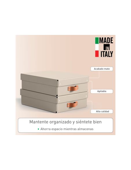 Caja De Almacenaje Leitz Carton Mediana Baja Con Asa De Piel Color Beige Pack De 2 Unidades