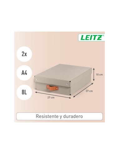 Caja De Almacenaje Leitz Carton Mediana Baja Con Asa De Piel Color Beige Pack De 2 Unidades