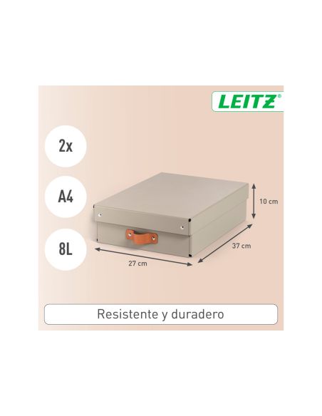 Caja De Almacenaje Leitz Carton Mediana Baja Con Asa De Piel Color Beige Pack De 2 Unidades