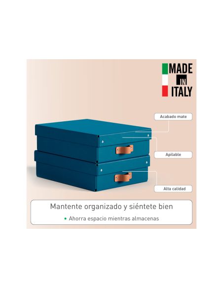 Caja De Almacenaje Leitz Carton Mediana Baja Con Asa De Piel Color Azul Pack De 2 Unidades