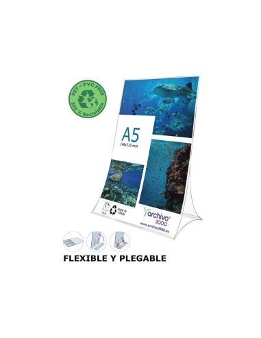 Expositor Sobremesa Archivo 2000 Plegable Pet 100% Reciclable Din A5 Vertical Transparente 90X150X210 Mm