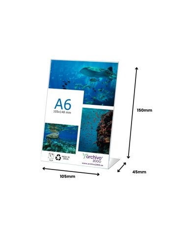 Expositor Sobremesa Archivo 2000 Petg Flexible En Forma De L Din A6 Vertical 45X105X150 Mm