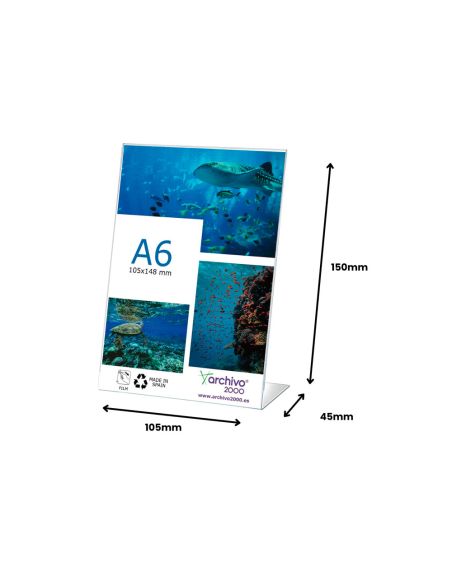 Expositor Sobremesa Archivo 2000 Petg Flexible En Forma De L Din A6 Vertical 45X105X150 Mm