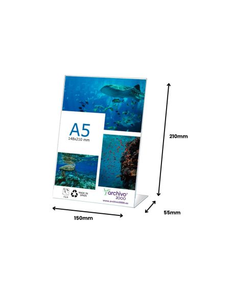 Expositor Sobremesa Archivo 2000 Petg Flexible En Forma De L Din A5 Vertical 55X150X210 Mm