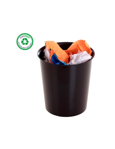 Papelera Plastico Archivo 2000 Color Negro Capacidad 18 Litros Con Opcion Aro Sujetabolsa 290X310 Mm