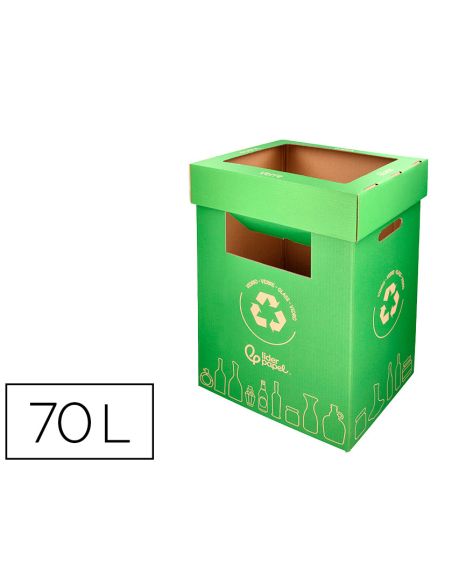 Contenedor Papelera Reciclaje Liderpapel Carton Reciclado Para Vidrio 450X350X650 Mm 70 Litros Verde