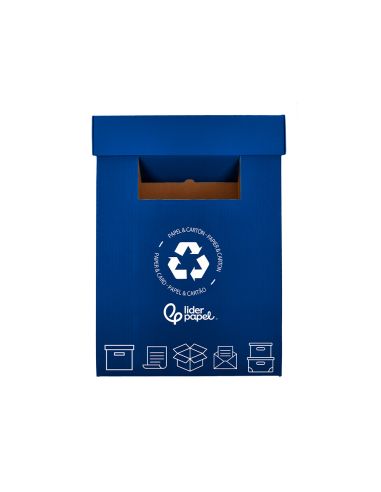 Contenedor Papelera Reciclaje Liderpapel Carton Reciclado Para Papel Y Carton 450X350X650 Mm 70 Litros Azul