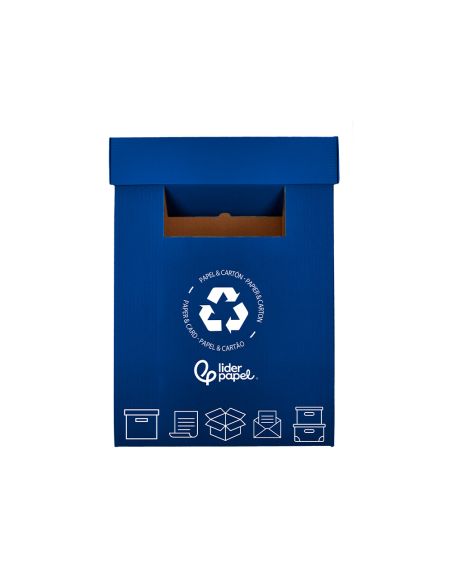 Contenedor Papelera Reciclaje Liderpapel Carton Reciclado Para Papel Y Carton 450X350X650 Mm 70 Litros Azul
