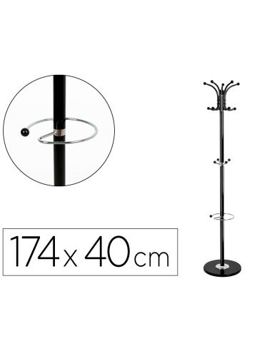 Perchero Metalico Q-Connect Negro De Pie 10 Colgadores Y Paraguero 174X40 Cm