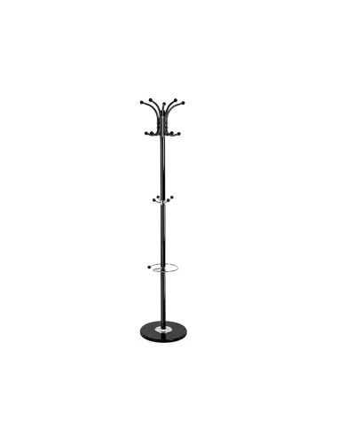 Perchero Metalico Q-Connect Negro De Pie 10 Colgadores Y Paraguero 174X40 Cm