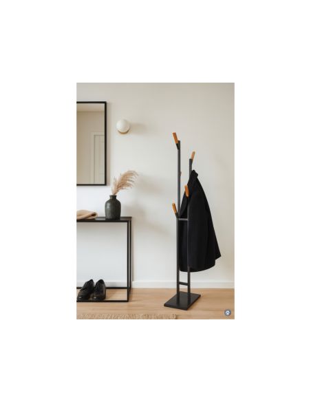 Perchero Metalico Maul Rima Pie 6 Colgadores De Madera Color Negro 1840X480X230 Mm
