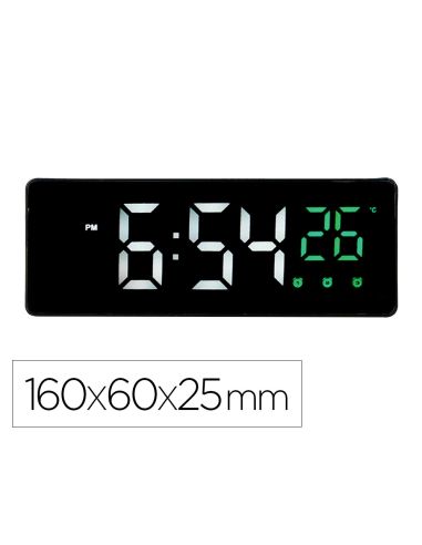 Reloj Q-Connect Sobremesa Digital Con Temperatura 3 Alarmas Control De Voz 160X60X25Mm