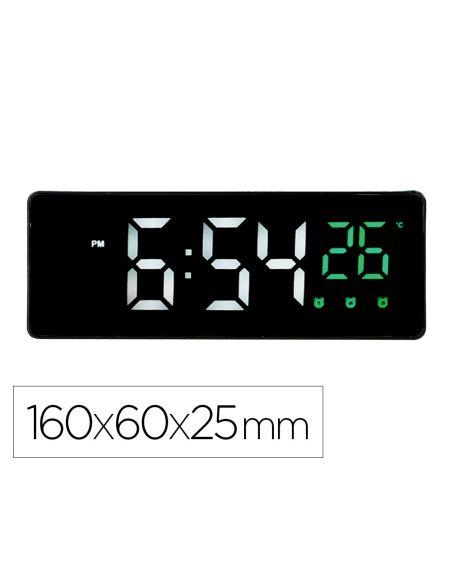 Reloj Q-Connect Sobremesa Digital Con Temperatura 3 Alarmas Control De Voz 160X60X25Mm