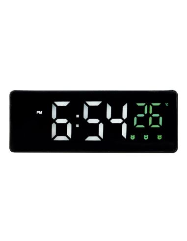 Reloj Q-Connect Sobremesa Digital Con Temperatura 3 Alarmas Control De Voz 160X60X25Mm