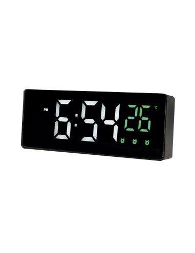 Reloj Q-Connect Sobremesa Digital Con Temperatura 3 Alarmas Control De Voz 160X60X25Mm