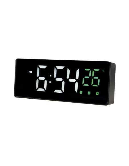 Reloj Q-Connect Sobremesa Digital Con Temperatura 3 Alarmas Control De Voz 160X60X25Mm