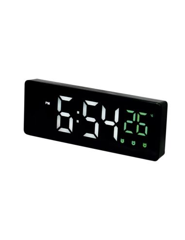 Reloj Q-Connect Sobremesa Digital Con Temperatura 3 Alarmas Control De Voz 160X60X25Mm