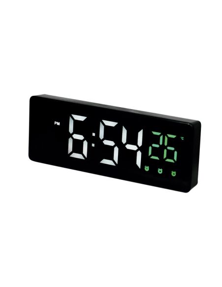 Reloj Q-Connect Sobremesa Digital Con Temperatura 3 Alarmas Control De Voz 160X60X25Mm