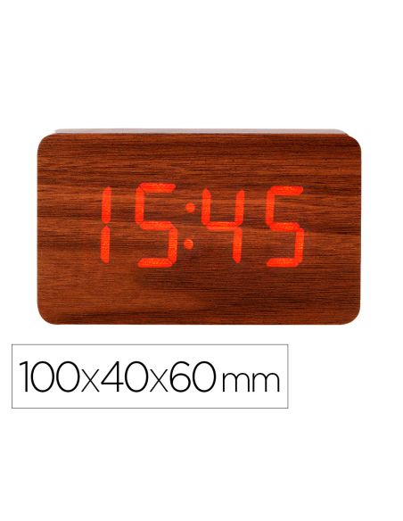Reloj Q-Connect Sobremesa Digital Acabado Madera Luz Roja 100X40X60Mm