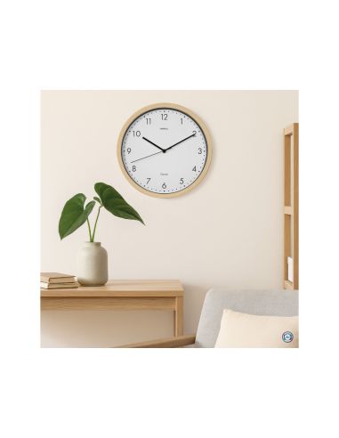 Reloj Maul Grain De Pared Redondo 30 Cm Diametro Cuarzo Marco Madera Natural Clara