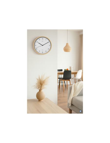 Reloj Maul Grain De Pared Redondo 30 Cm Diametro Cuarzo Marco Madera Natural Clara