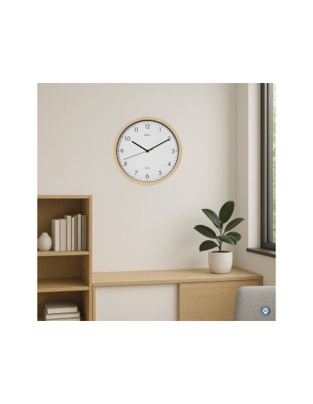 Reloj Maul Grain De Pared Redondo 30 Cm Diametro Cuarzo Marco Madera Natural Clara