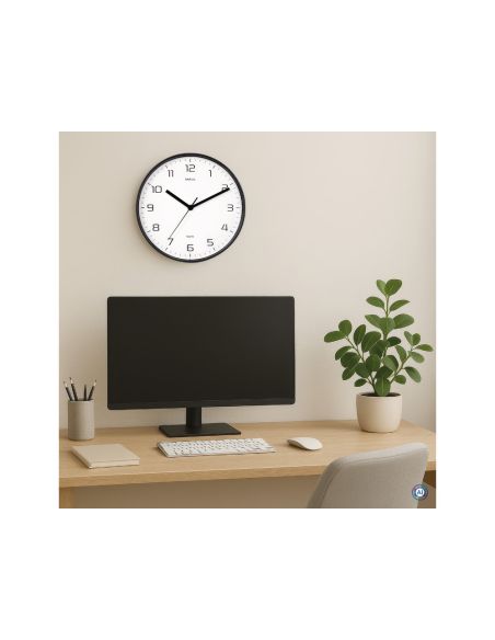 Reloj Maul Drip De Pared Redondo 25 Cm Diametro Cuarzo Marco Negro