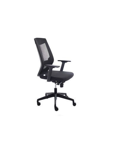 Silla Rocada De Oficina Con Brazos Regulables Respaldo En Malla Y Asiento En Tela Ignifuga Con Apoyo Lumbar
