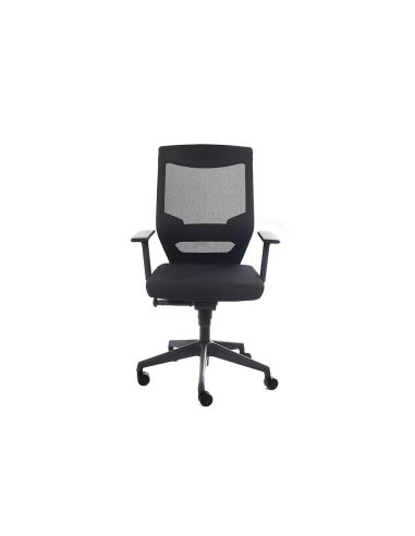 Silla Rocada De Oficina Con Brazos Regulables Respaldo En Malla Y Asiento En Tela Ignifuga Con Apoyo Lumbar