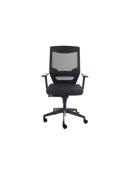 Silla Rocada De Oficina Con Brazos Regulables Respaldo En Malla Y Asiento En Tela Ignifuga Con Apoyo Lumbar