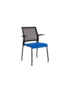 Silla Rocada Confidente Brazos Fijos Estructura Metalica Asiento Tela Ignifuga Azul Respaldo Malla