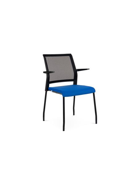 Silla Rocada Confidente Brazos Fijos Estructura Metalica Asiento Tela Ignifuga Azul Respaldo Malla