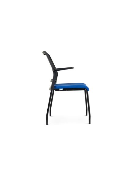 Silla Rocada Confidente Brazos Fijos Estructura Metalica Asiento Tela Ignifuga Azul Respaldo Malla