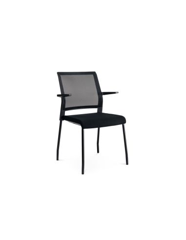 Silla Rocada Confidente Brazos Fijos Estructura Metalica Asiento Tela Ignifuga Negro Respaldo Malla