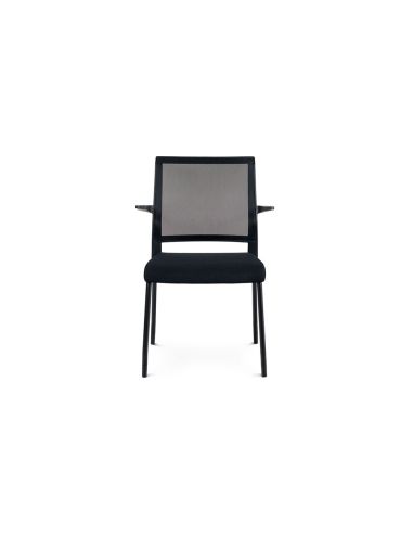 Silla Rocada Confidente Brazos Fijos Estructura Metalica Asiento Tela Ignifuga Negro Respaldo Malla