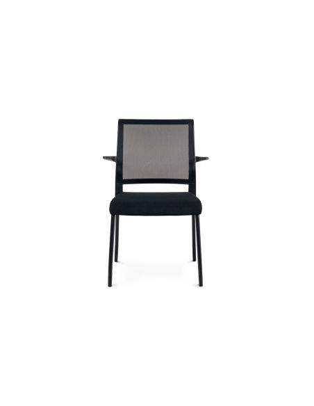 Silla Rocada Confidente Brazos Fijos Estructura Metalica Asiento Tela Ignifuga Negro Respaldo Malla